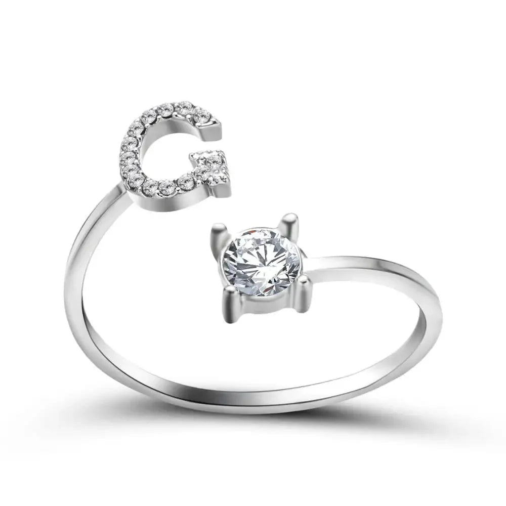 Adjustable Dainty Diamond Letter Initial Ring