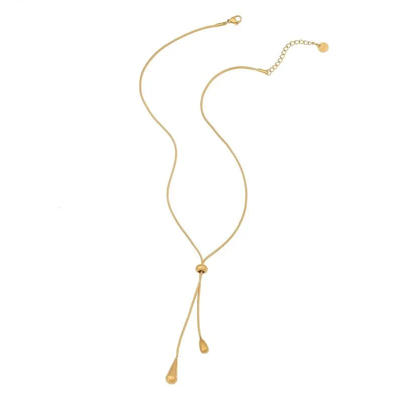 Adjustable Pull Droplet Lariat Necklace and Earrings