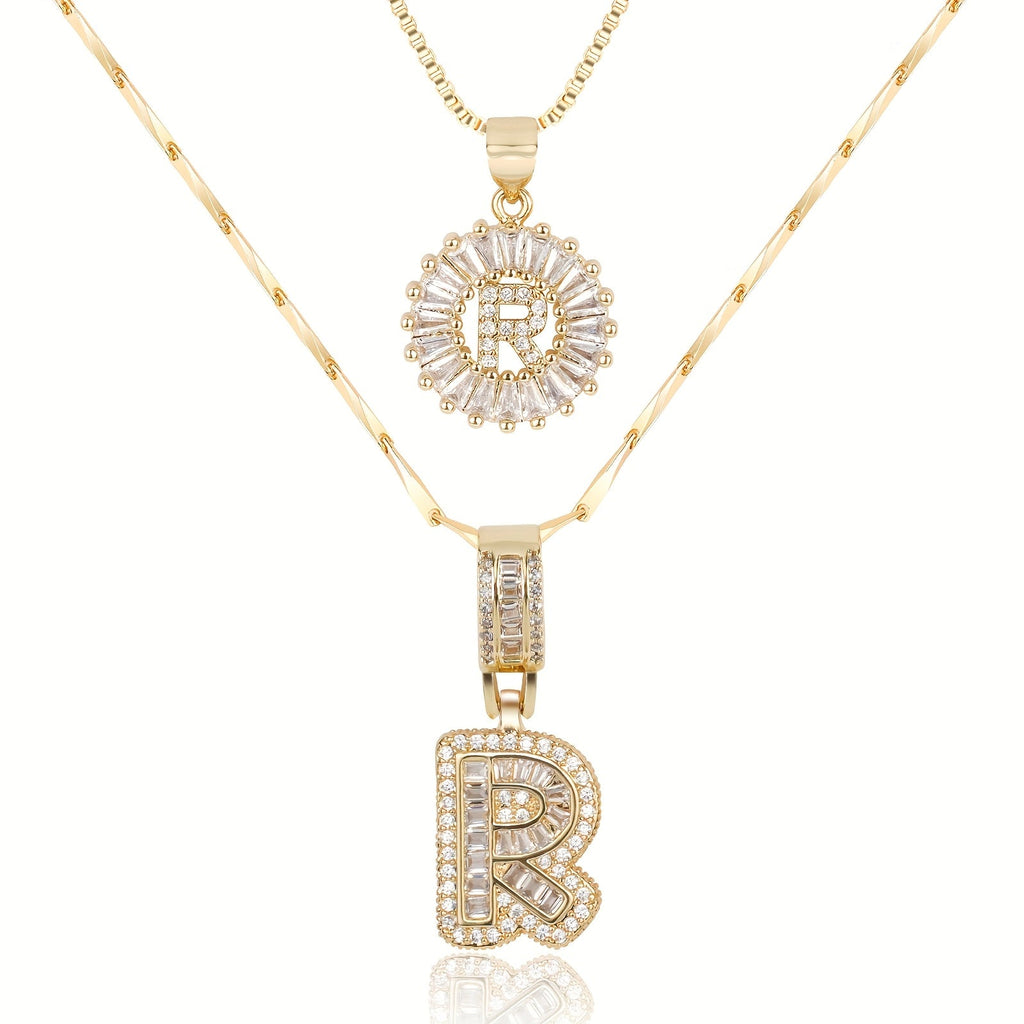 2pc 14k Diamond Letter Initial Necklaces