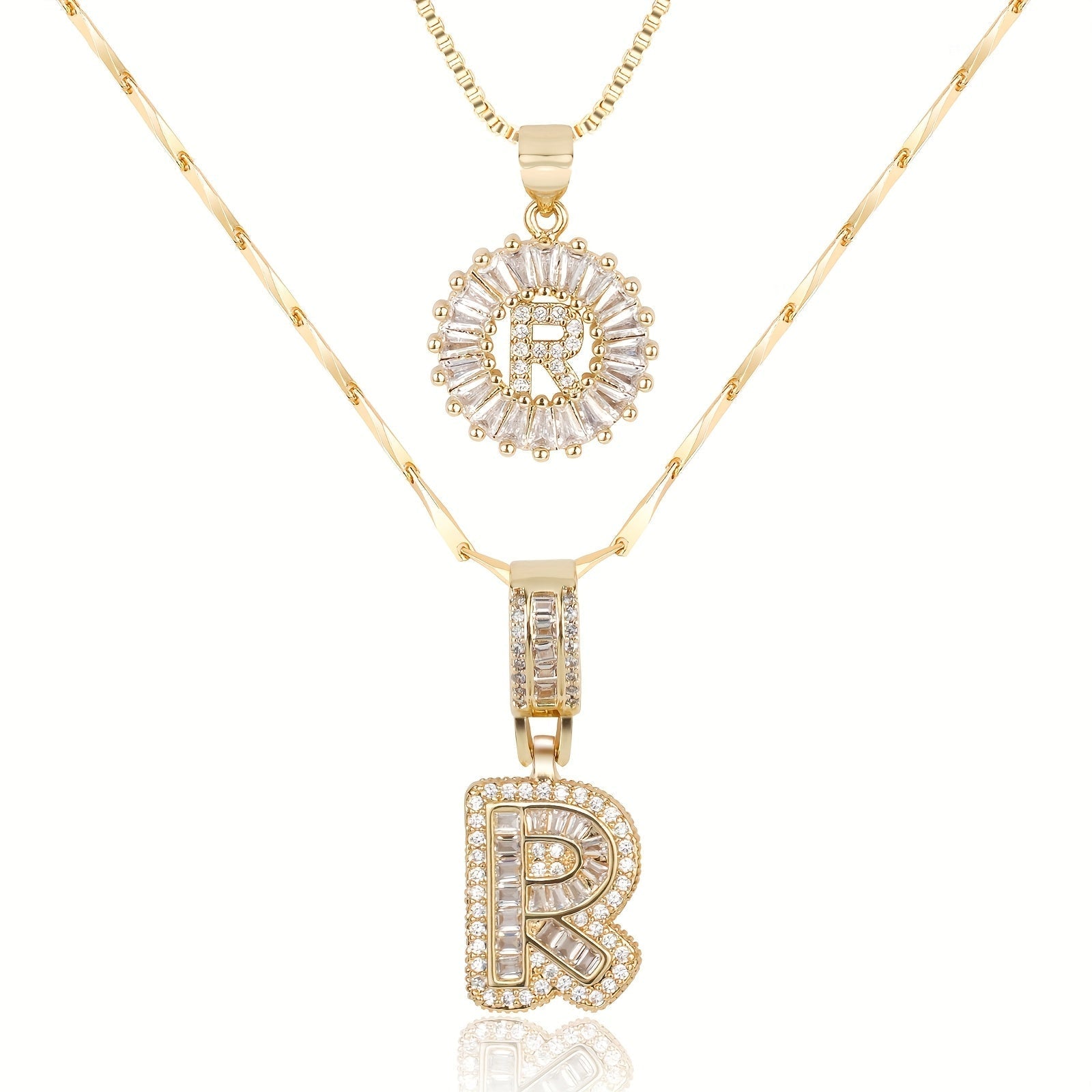 2pc 14k Diamond Letter Initial Necklaces