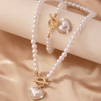 2pc Beaded Heart Pendant Bracelet and Necklace Set