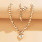 2pc Beaded Heart Pendant Bracelet and Necklace Set