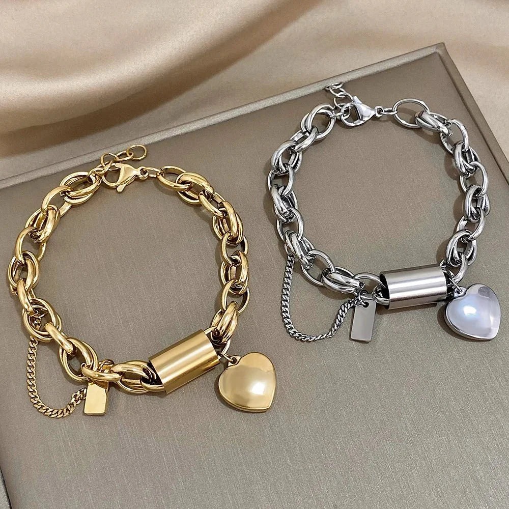 Bold & Chunky Chain Heart Bracelet