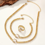 Cuban Square Diamond Necklace, Bracelet, and Ring Set