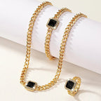Cuban Square Diamond Necklace, Bracelet, and Ring Set