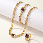 Cuban Square Diamond Necklace, Bracelet, and Ring Set