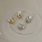 Dainty Diamond Heart Stud Earrings