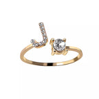 Adjustable Dainty Diamond Letter Initial Ring