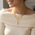 3pc 14k Diamond Accented Initial & Cross Necklace Set