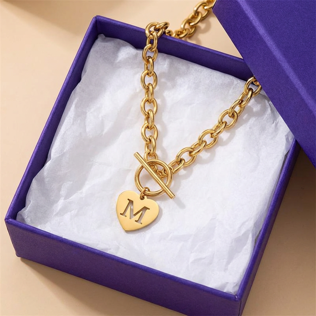 Paperclip Heart Letter Initial Choker Necklace