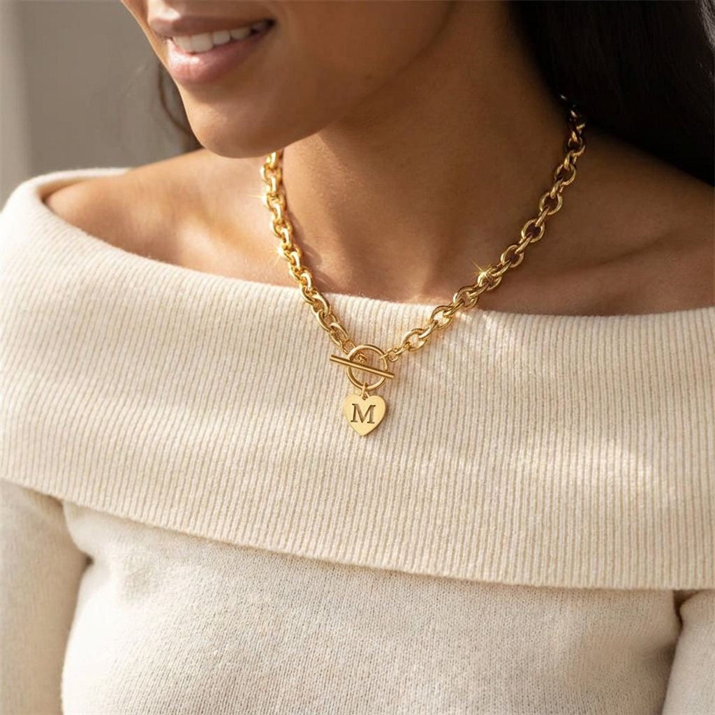 Paperclip Heart Letter Initial Choker Necklace