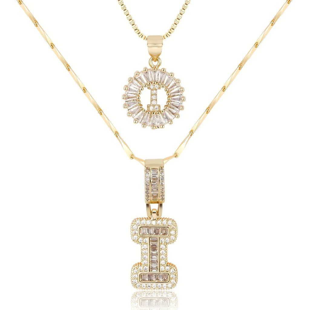 2pc 14k Diamond Letter Initial Necklaces