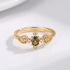 OLIVE GREEN CRYSTAL DAINTY GOLD RING - (ADJUSTABLE)