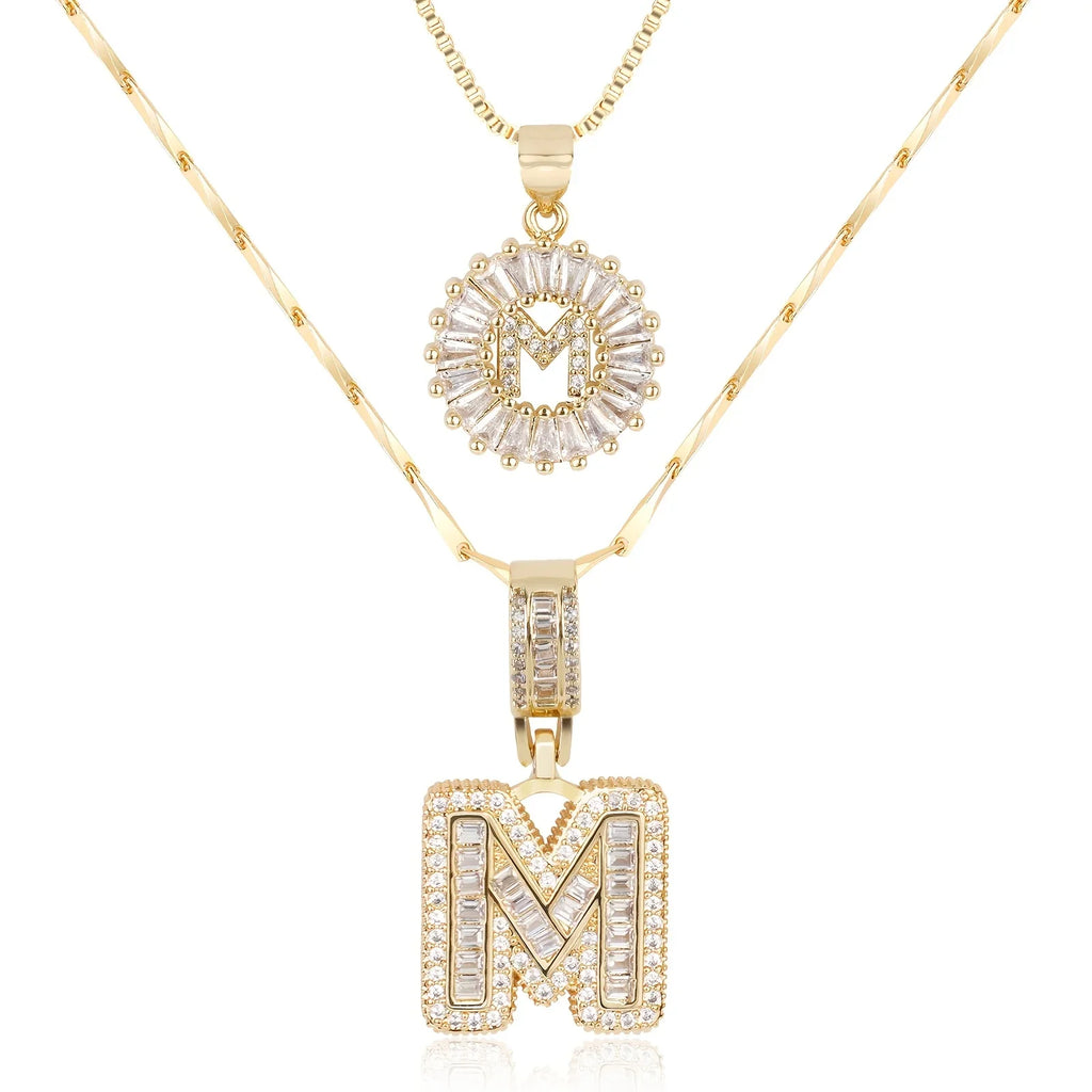 2pc 14k Diamond Letter Initial Necklaces