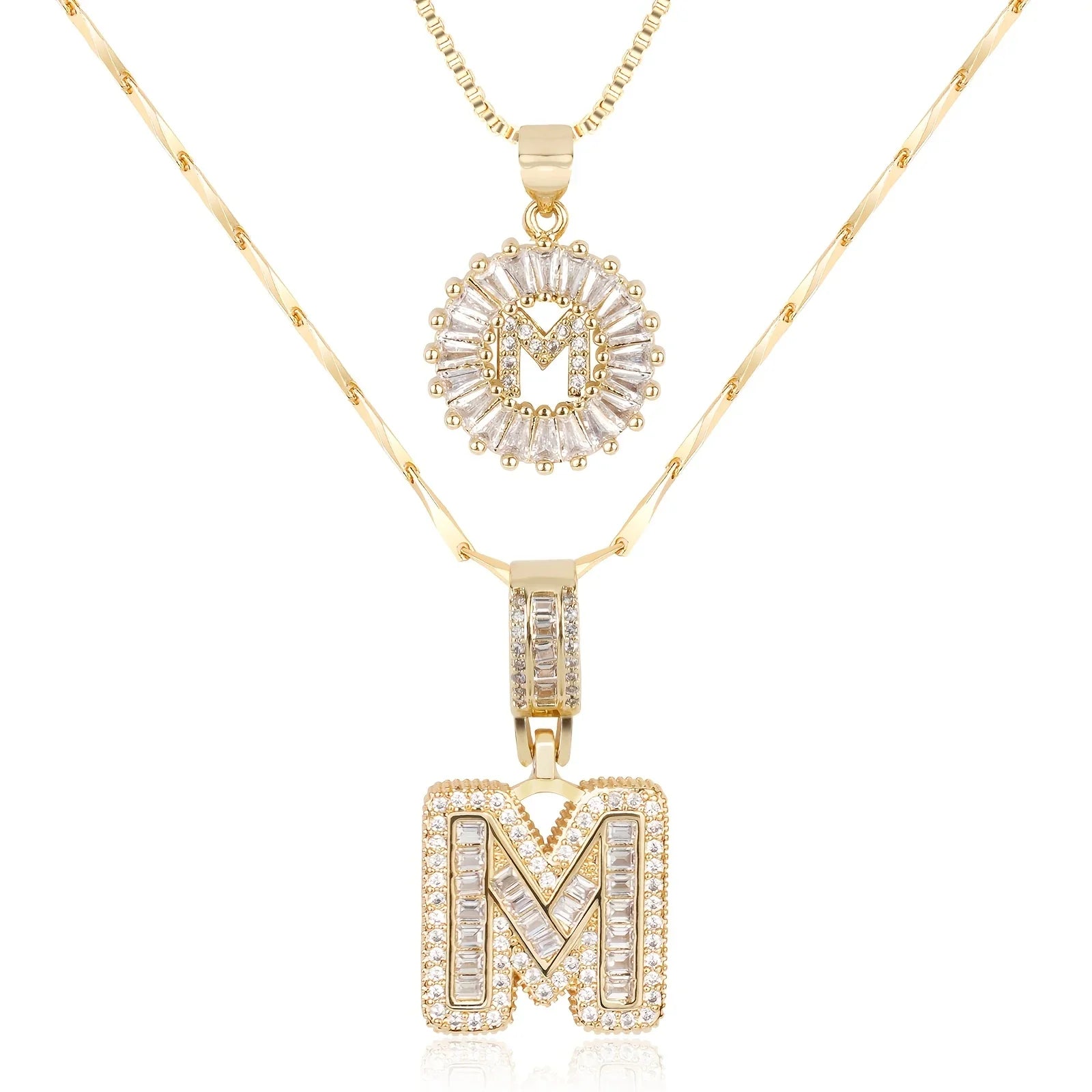 2pc 14k Diamond Letter Initial Necklaces