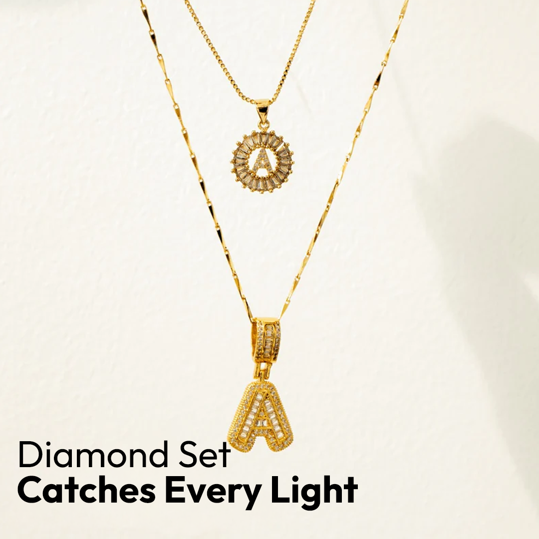 2pc 14k Diamond Letter Initial Necklaces
