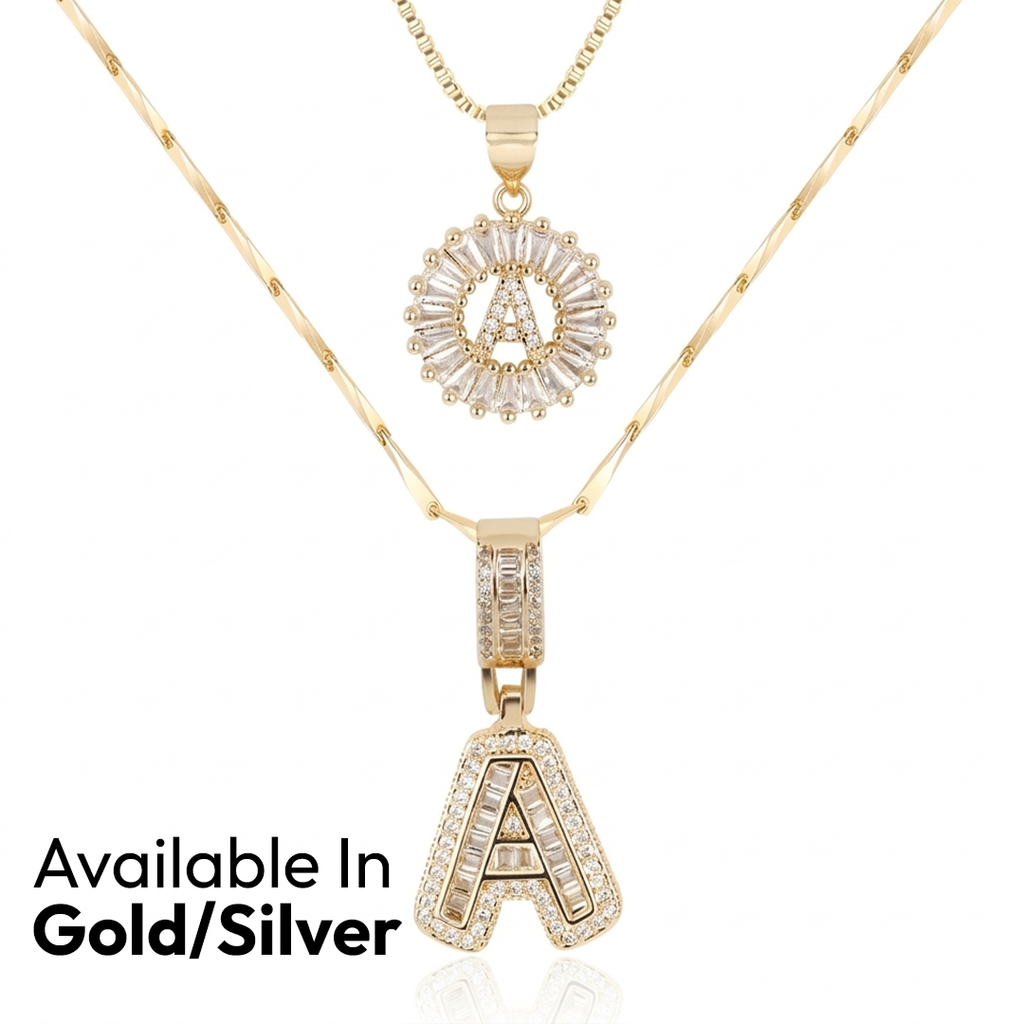 2pc 14k Diamond Letter Initial Necklaces
