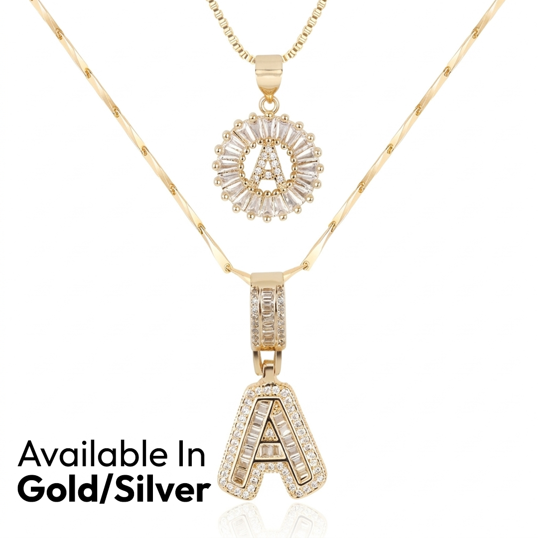 2pc 14k Diamond Letter Initial Necklaces