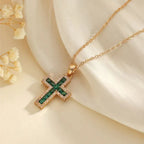 Solene Emerald Cross Pendant Gold Necklace