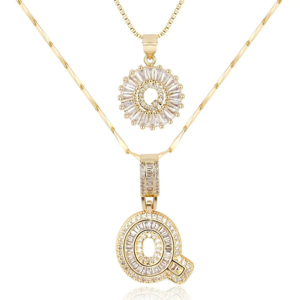 2pc 14k Diamond Letter Initial Necklaces