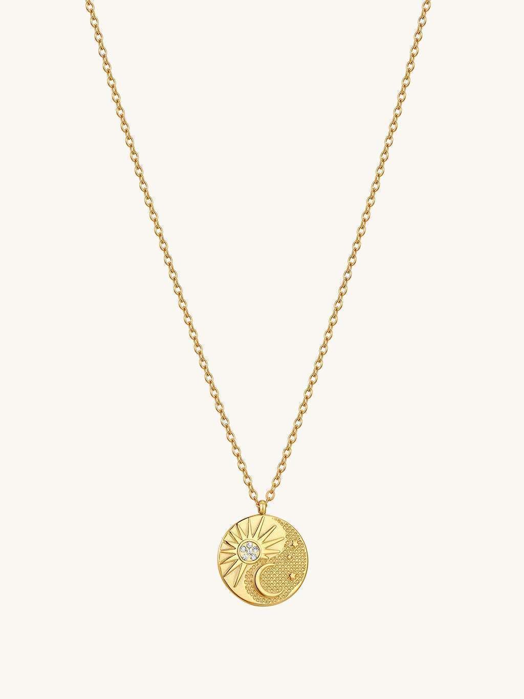 Sun and Moon Pendant Necklace Gold