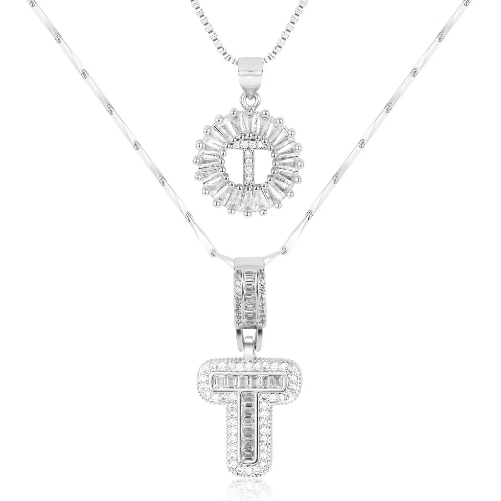 2pc 14k Diamond Letter Initial Necklaces