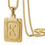 Textured Rectangle Letter Initial Necklace