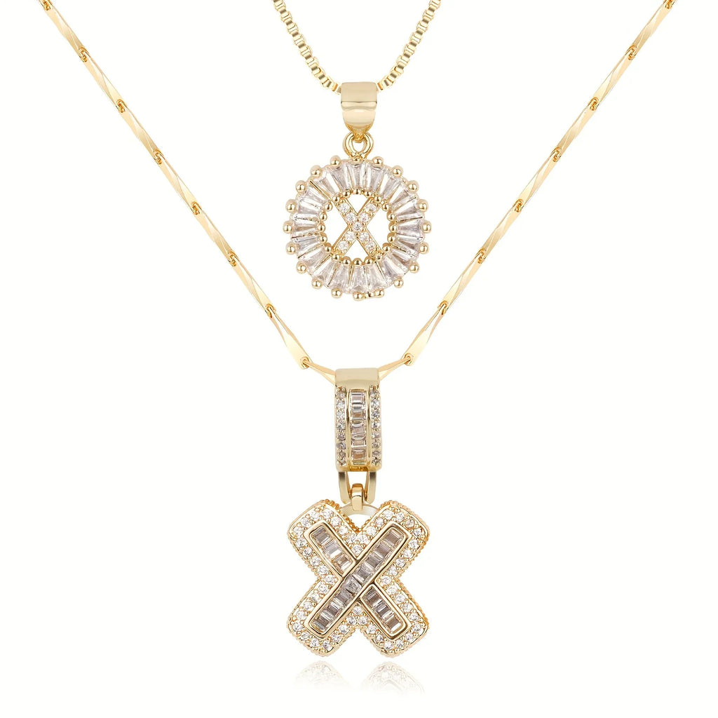 2pc 14k Diamond Letter Initial Necklaces