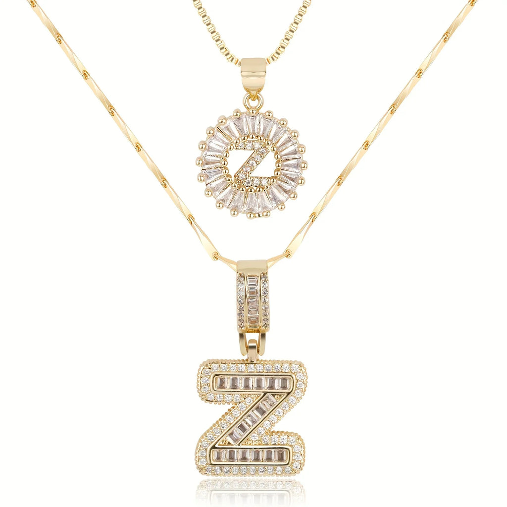2pc 14k Diamond Letter Initial Necklaces