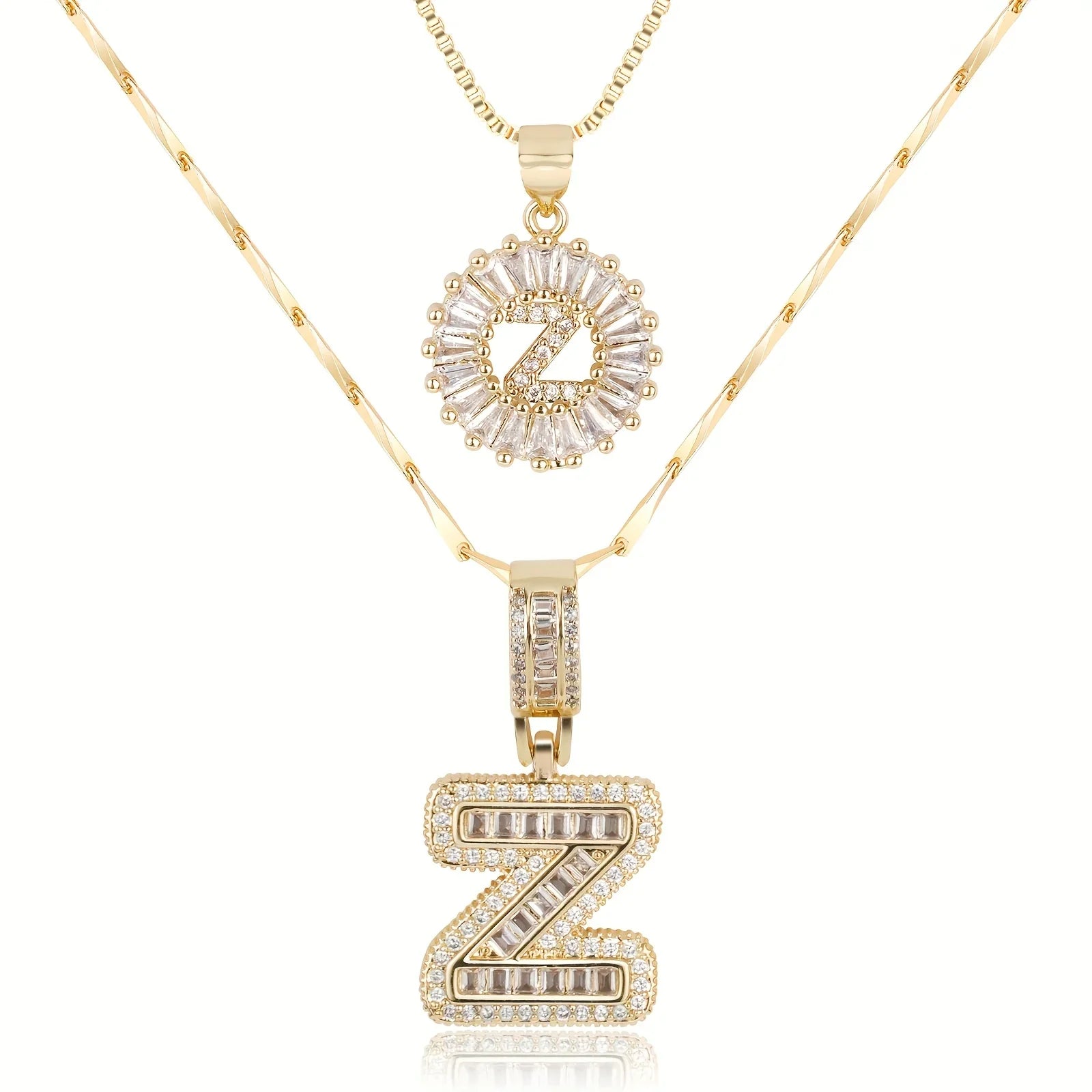 2pc 14k Diamond Letter Initial Necklaces
